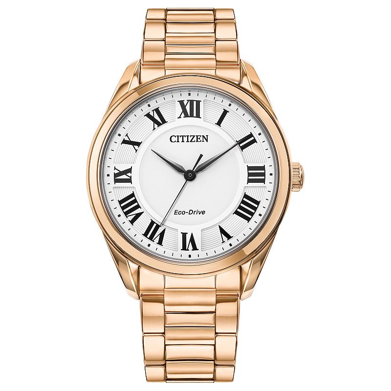 Citizen Eco-Drive Women's Arezzo Rose Gold Tone Stainless Roman Accent Dial Bracelet Watch - EM0973-55A, Size: Medium, Rosegold