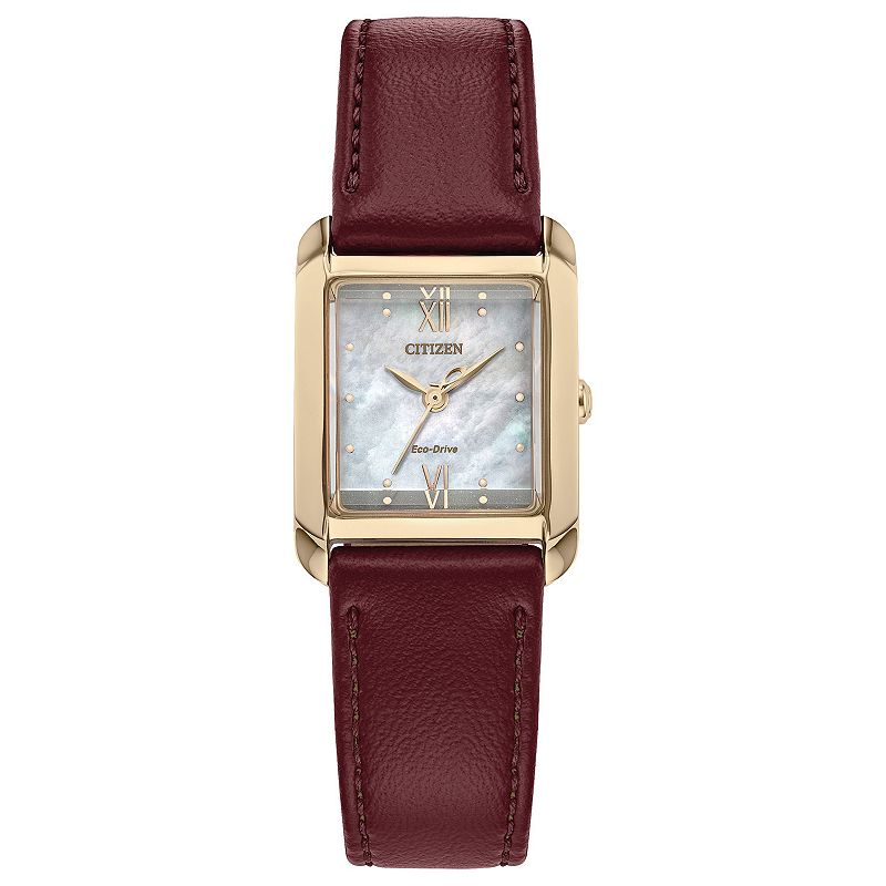 Citizen Women's Eco-Drive Bianca Rose Gold Tone Stainless Steel Mother-of-Pearl Dial Red Leather Strap Watch, Size: Medium