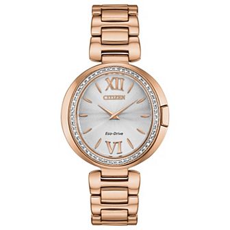 Citizen Women's Eco-Drive Capella Rose Gold Tone Stainless Steel Diamond Accent Bezel Bracelet Watch