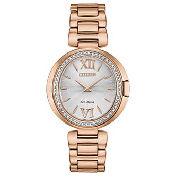 Citizen Women's Eco-Drive Capella Rose Gold Tone Stainless Steel Diamond Accent Bezel Bracelet Watch