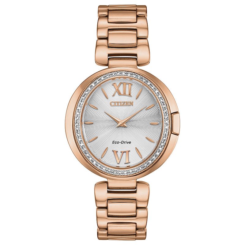 Citizen Women's Eco-Drive Capella Rose Gold Tone Stainless Steel Diamond Accent Bezel Bracelet Watch, Size: Medium, Rosegold