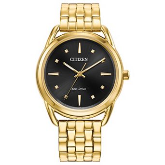 Citizen Women's Eco-Drive Classic Gold Tone Stainless Steel Black Dial Bracelet Watch