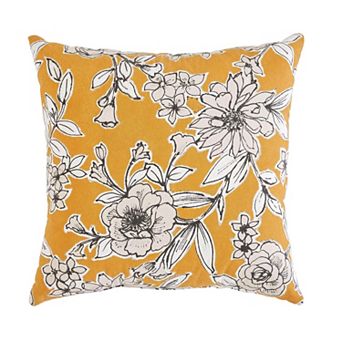 Indigo Ink Yellow Floral Boho Decorative Throw Pillow
