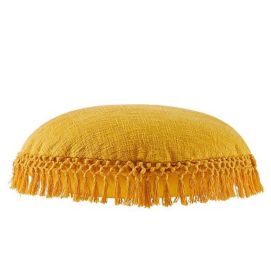 Indigo Ink Tufted Boho Round Decorative Pillow with Tassels