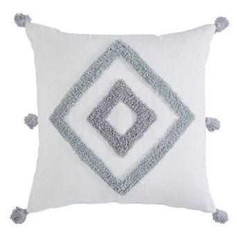Indigo Ink Tufted White Boho Diamond Decorative Throw Pillow