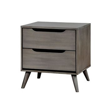 2 Drawer Wooden Nightstand With Cut Out Pulls, Gray