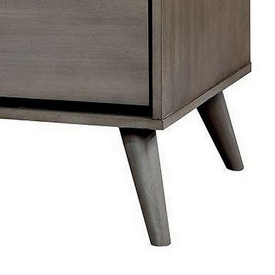 2 Drawer Wooden Nightstand With Cut Out Pulls, Gray