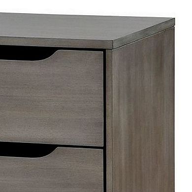 2 Drawer Wooden Nightstand With Cut Out Pulls, Gray