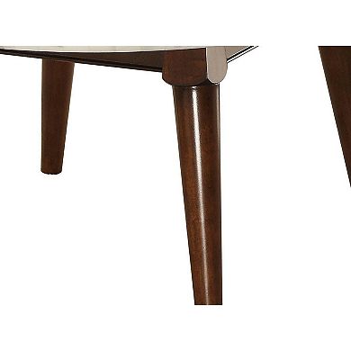 Wood Base Coffee Table with Marble Top, Walnut Brown