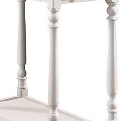 Wooden Side Table With Turned Legs And Open Shelf, White