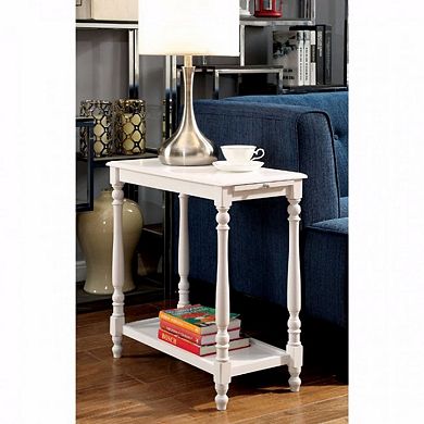 Wooden Side Table With Turned Legs And Open Shelf, White