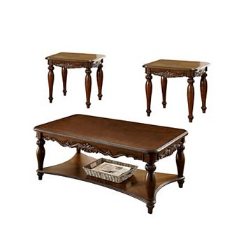 Wooden Coffee & End Tables Set, Cherry Brown, Pack Of 3