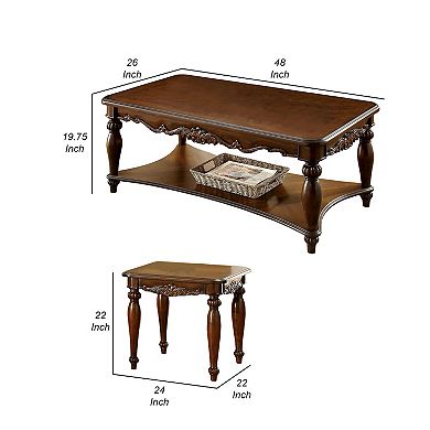 Wooden Coffee & End Tables Set, Cherry Brown, Pack Of 3