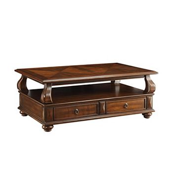 Elegant Coffee Table With 2 Drawers , Walnut Brown