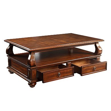 Elegant Coffee Table With 2 Drawers , Walnut Brown