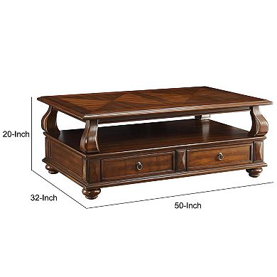 Elegant Coffee Table With 2 Drawers , Walnut Brown