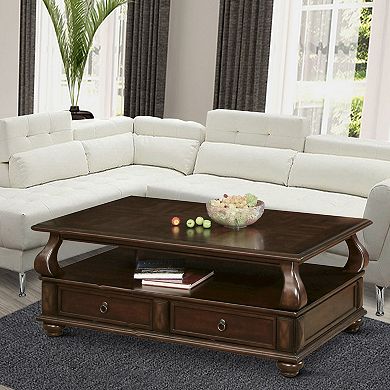 Elegant Coffee Table With 2 Drawers , Walnut Brown