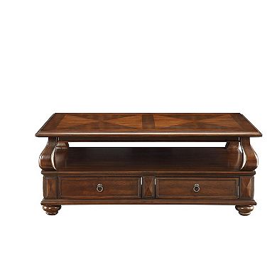 Elegant Coffee Table With 2 Drawers , Walnut Brown