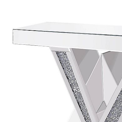 Wood And Mirror Console Table With Interlocking V Shape Base, Clear