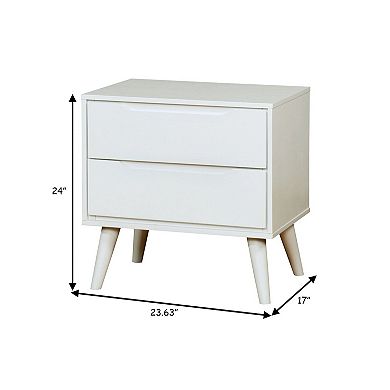 2 Drawer Wooden Nightstand With Recessed Drawer Fronts, White