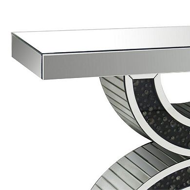 Wood And Mirror Console Table With Geometric Style Base, Clear And Black