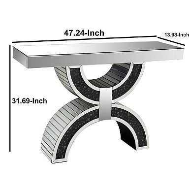 Wood And Mirror Console Table With Geometric Style Base, Clear And Black