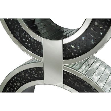 Wood And Mirror Console Table With Geometric Style Base, Clear And Black