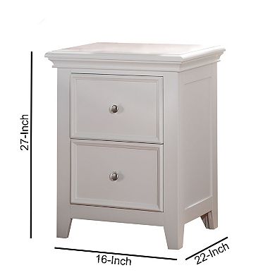 Contemporary Style Wood And Metal Nightstand With 2 Drawers, White