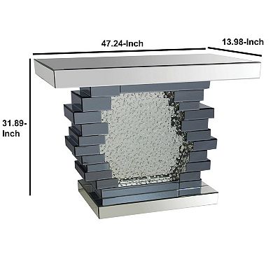 Wood And Mirror Console Table With Studded Faux Crystals, Black And Clear