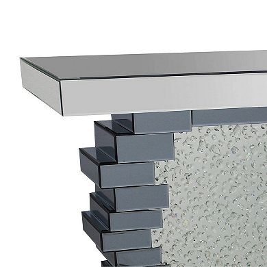 Wood And Mirror Console Table With Studded Faux Crystals, Black And Clear