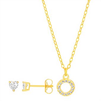 petit cheris Kids' 14k Gold Plated Cubic Zirconia Initial Necklace & Stud Earring Set
