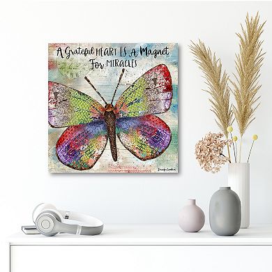 COURTSIDE MARKET "A Grateful Heart" Butterfly Square Canvas Wall Art