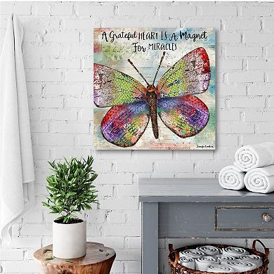 COURTSIDE MARKET "A Grateful Heart" Butterfly Square Canvas Wall Art
