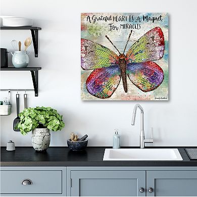 COURTSIDE MARKET "A Grateful Heart" Butterfly Square Canvas Wall Art