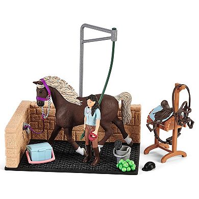 Schleich Horse Club: Washing Area with Emily & Luna 19-Piece Playset