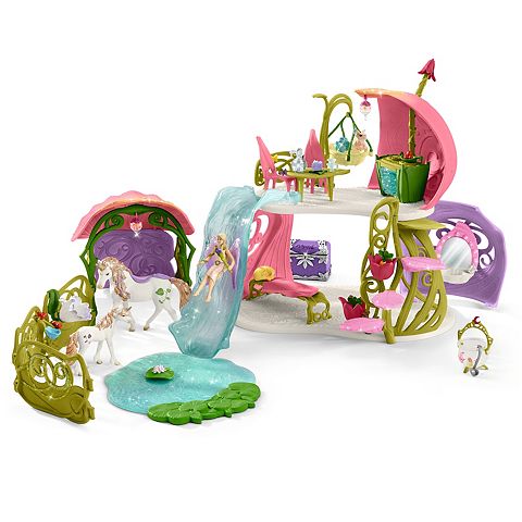 Детские фигурки Schleich Bayala Glittering Flower House With Unicorns, Lake & Stable Toy 71 pc Set