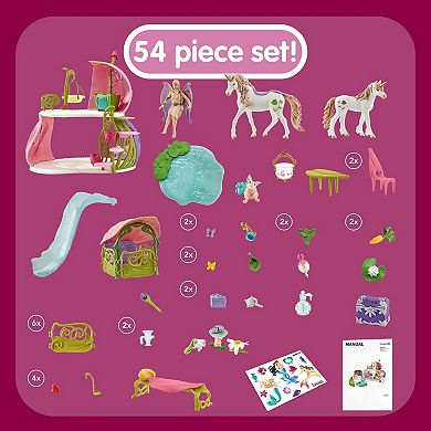 Schleich Bayala Glittering Flower House With Unicorns, Lake & Stable Toy 71-pc. Set
