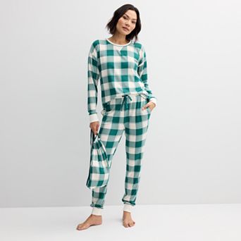 Women's Sonoma Goods For Life® 3 pc Knit Pajama Top, Pajama Pants & Pouch Set