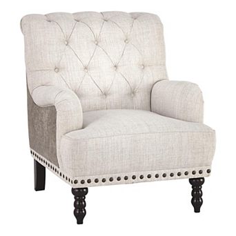 Wooden Accent Chair With Fabric And Faux Leather Upholstery,gray And Cream
