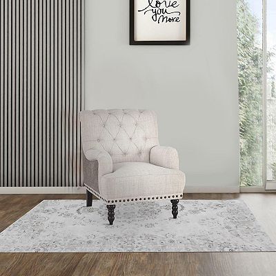 Wooden Accent Chair With Fabric And Faux Leather Upholstery,gray