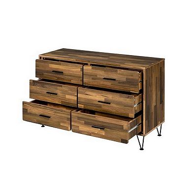 Dresser With 6 Drawers And Butcher Block Pattern, Brown