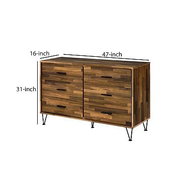 Dresser With 6 Drawers And Butcher Block Pattern, Brown