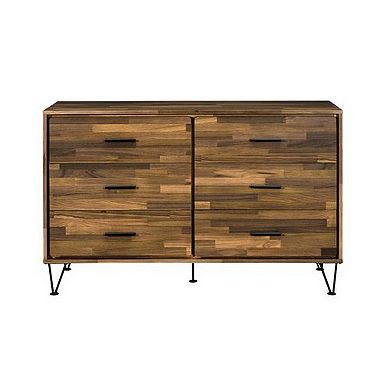 Dresser With 6 Drawers And Butcher Block Pattern, Brown