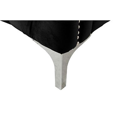 Joel 73 Inch Modern Sofa With 3 Pillows, Tufted Black Velvet, Silver Legs