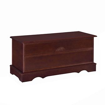 Traditional Style Lift Top Wooden Chest With Carved Details, Dark Brown