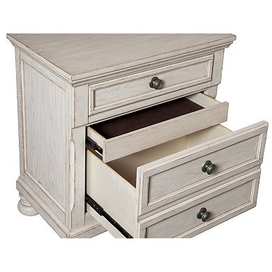 Cottage 2 Drawer Nightstand With Molded Details And Bun Feet, Antique White