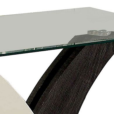 Modern Two Tone Flared Base End Table With Glass Top, White And Gray