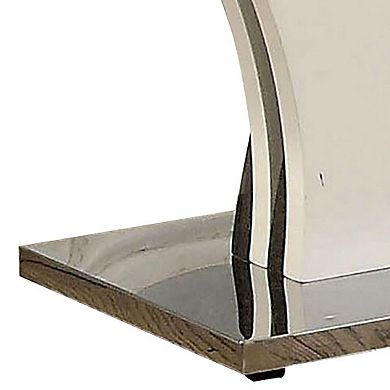 Modern Two Tone Flared Base End Table With Glass Top, White And Gray