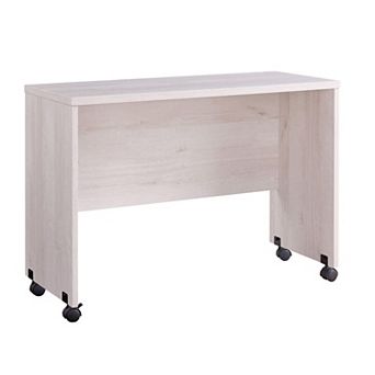 Rectangular Wooden Desk Return With Casters And Grain Details, White Oak