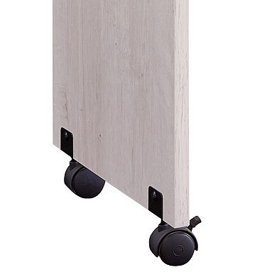 Rectangular Wooden Desk Return With Casters And Grain Details, White Oak